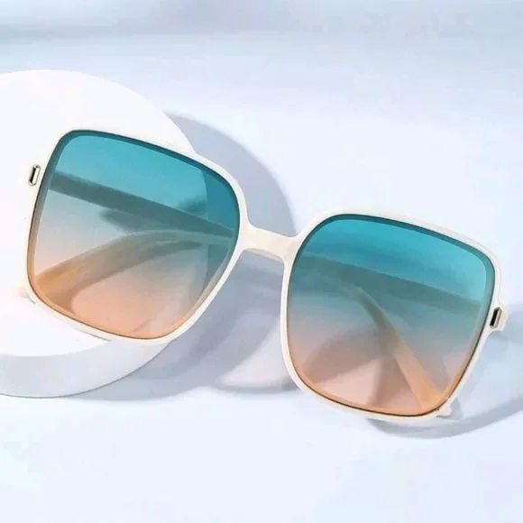 Baby Blue and Tan Square Boho Sunglasses - Picture 1 of 4
